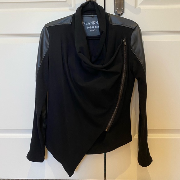 Blank NYC Black Faux Leather Sweater Cardigan - Picture 2 of 3